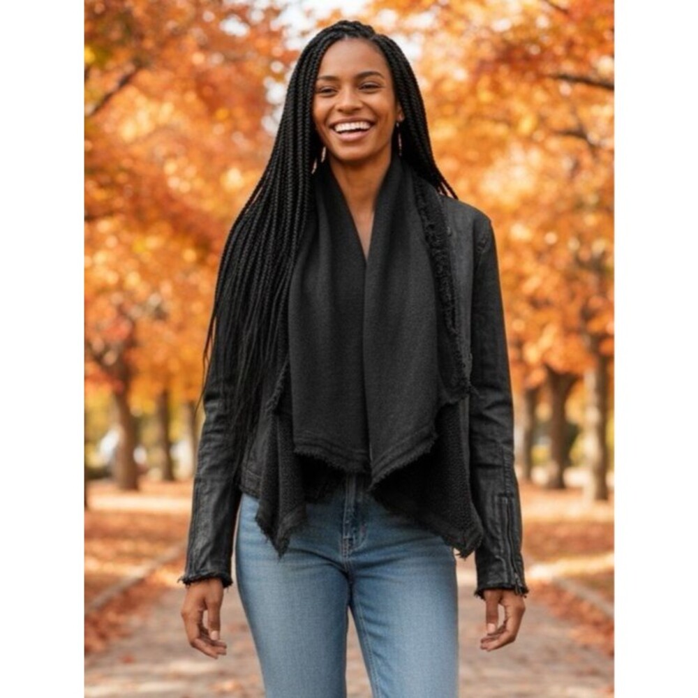 Free People NEW black coated jean jacket flowy zipper crop womens size 6 grunge